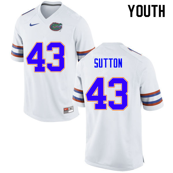 Youth #43 Nicolas Sutton Florida Gators College Football Jerseys Sale-White - Click Image to Close